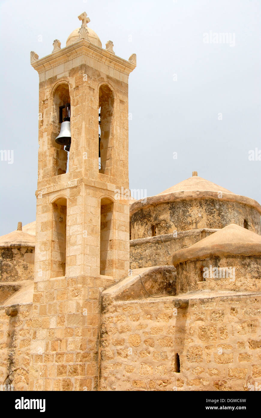 Greek Orthodox Christianity, church and steeple, Agia Paraskevi, Geroskipou near Paphos, Pafos, Southern Cyprus Stock Photo