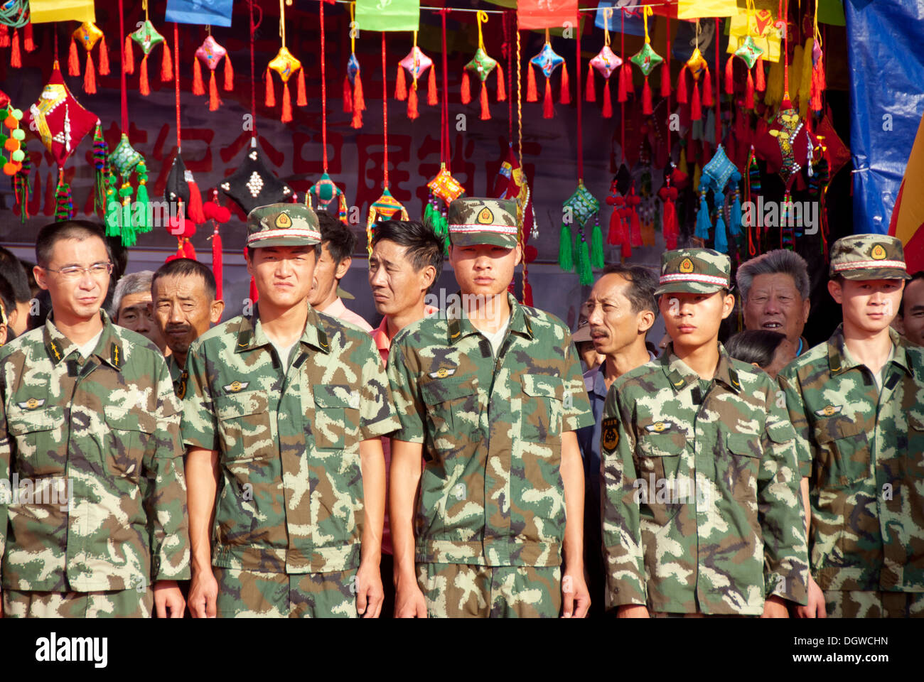 Security, army, soldiers in uniform, Festival in Jiangcheng, Pu'er City, Yunnan Province, People's Republic of China Stock Photo