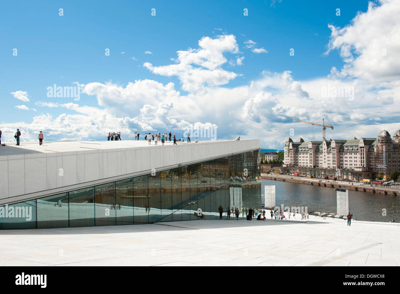 Modern architecture, inclined plane, people walking on the roof, New Opera House, Operaen, Oslo, Norway, Scandinavia Stock Photo