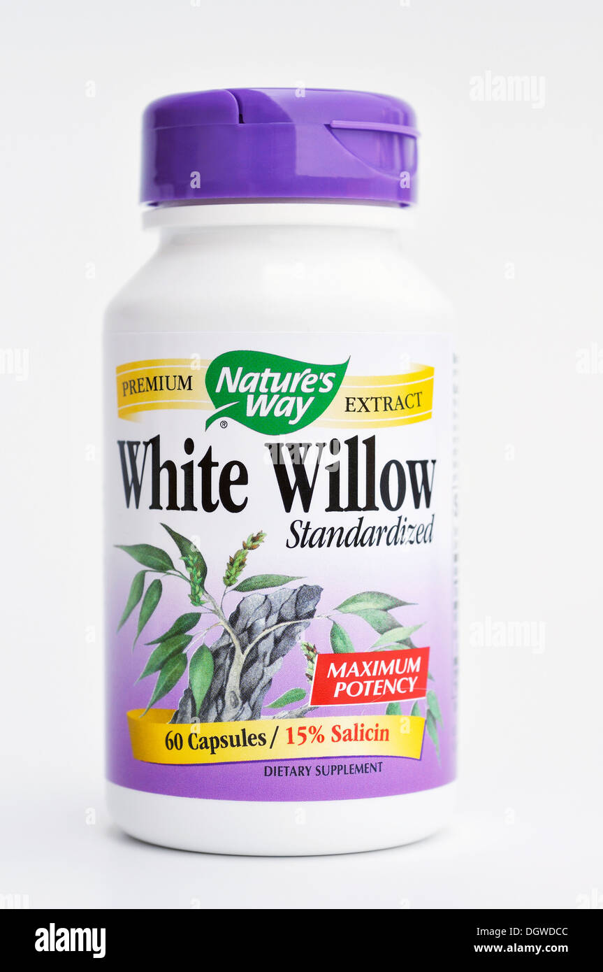 White Willow natural pain relief pills Stock Photo Alamy