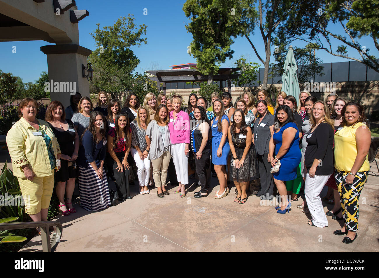 First Lady of the Marine Corps, Bonnie Amos, center, stands with 3rd Marine Aircraft Wing spouses aboard Marine Corps Air Station Miramar, Calif., Oct. 18. Maj. Gen. Steven Busby, 3rd MAW commanding general, and his wife, Cindy Busby, hosted a luncheon at Stock Photo