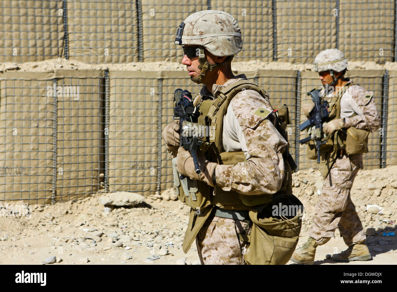 U.S. Marine Corps Lt. Col. Daniel Wittnam, battalion commander of 3rd Battalion, 7th Marine Regiment, patrols in Lashkar Gah, Helmand province, Afghanistan Oct. 17, 2013. Wittnam traveled to Lashkar Gah to visit Marines with the Security Force Attachment Stock Photo