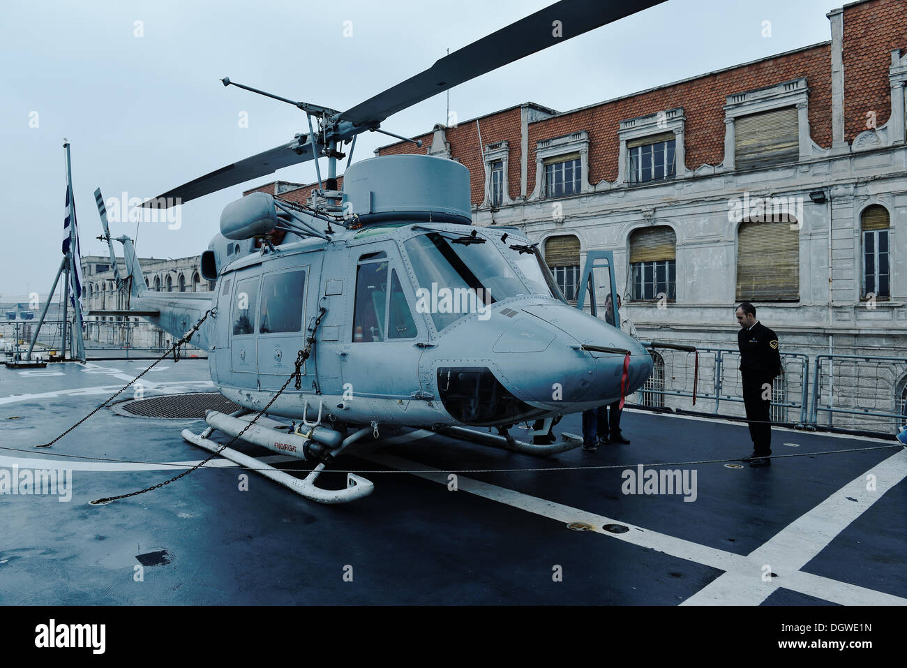 Thessaloniki, Greece. 26th Oct, 2013. An AB.212 ASW helicopter on board the Kortenaer class frigate 'HS Themistoklis'. Hellenic navy warships arrived in Thessaloniki port in order to take part in the festivities for the greek national anniversary about the greco-italian war in 1940. Credit:  Giannis Papanikos/Alamy Live News Stock Photo