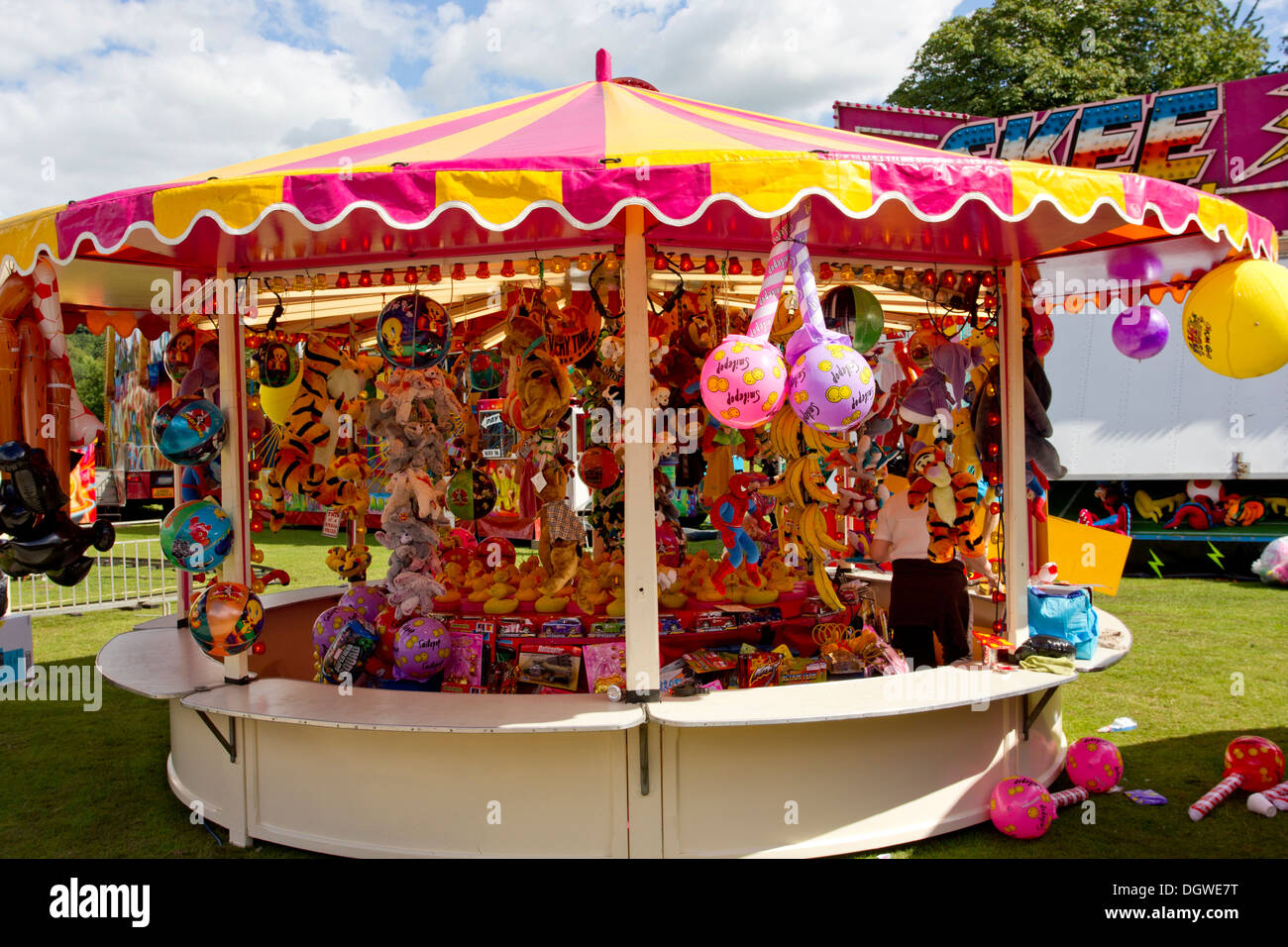 Some of Taylors Cumbria Amusements funfair rides and stalls on the Glebe Bowness on Windermere Stock Photo