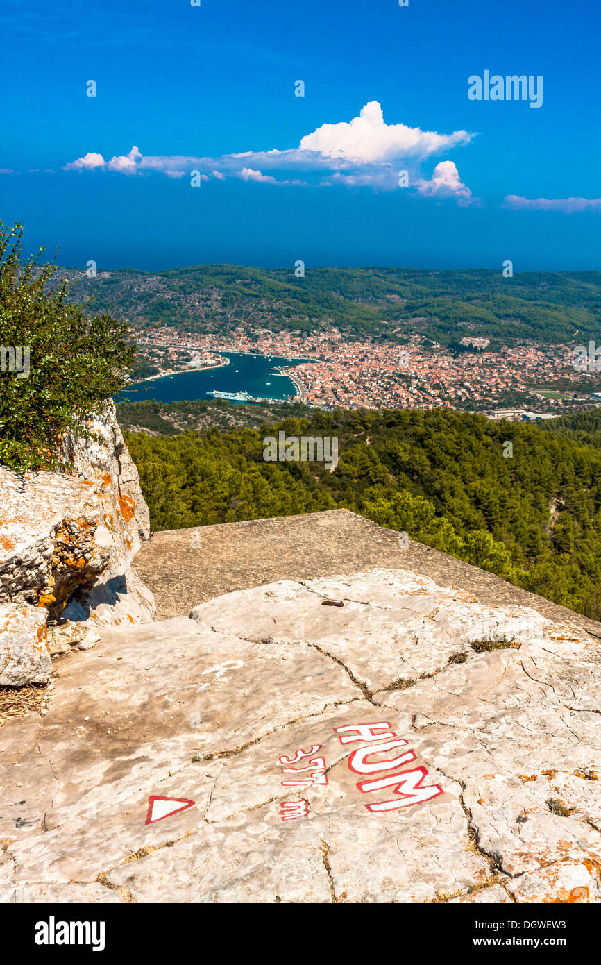 Vela Luka town view from Hum Hill, Korcula island, Croatia Stock Photo