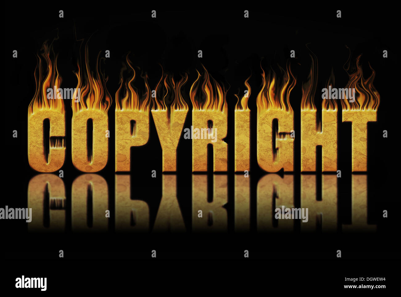 Copyright block of text in flames Stock Photo Alamy