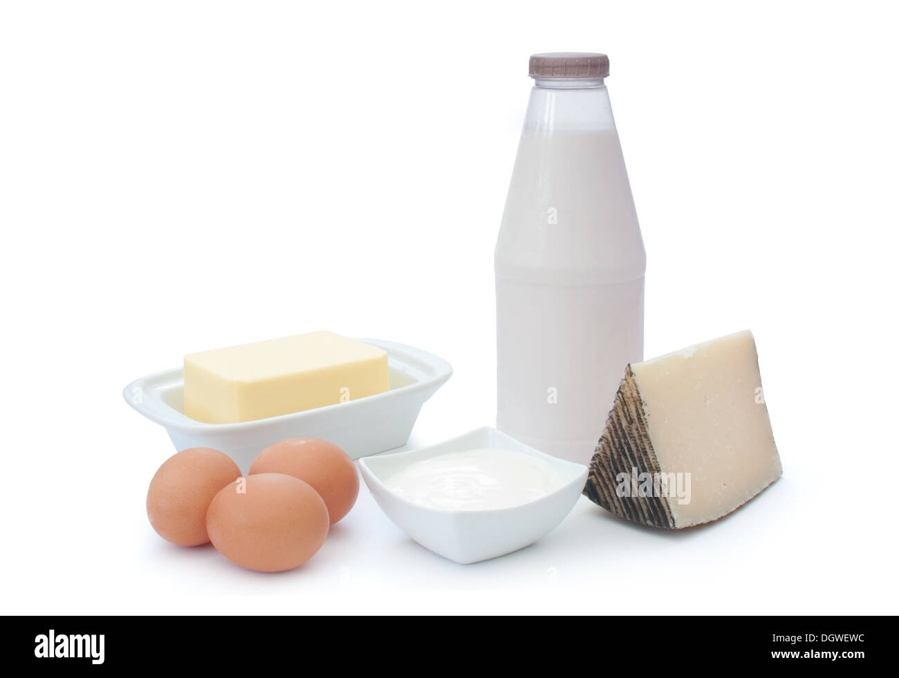 Dairy products and eggs over a white background Stock Photo Alamy