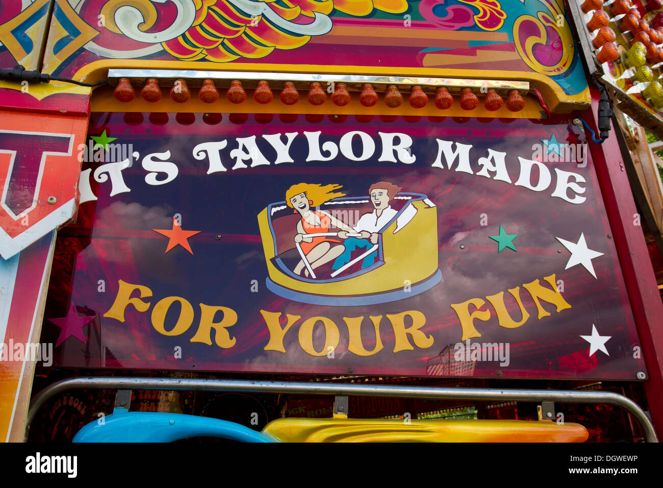 Some of Taylors Cumbria Amusements funfair rides and stalls on the Glebe Bowness on Windermere Stock Photo