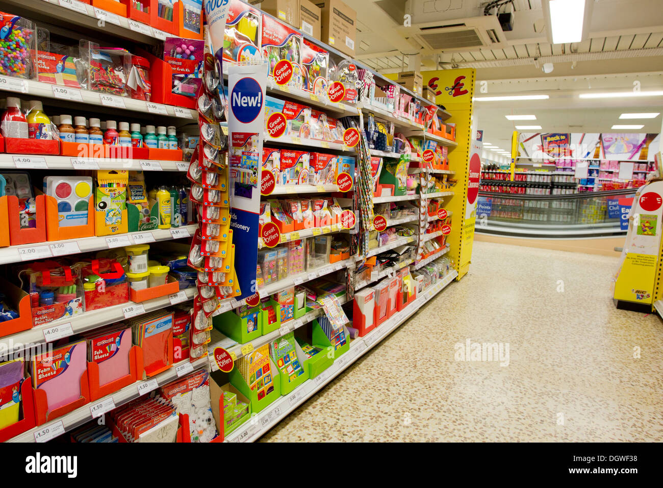 Tesco shelves art and crafts paper card and paint for children Stock