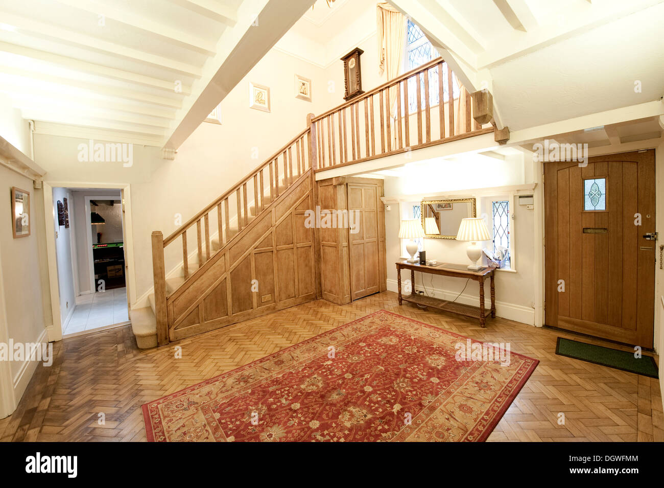 Large House Spacious Hallway Hall Wood Block Floor Stock Photo