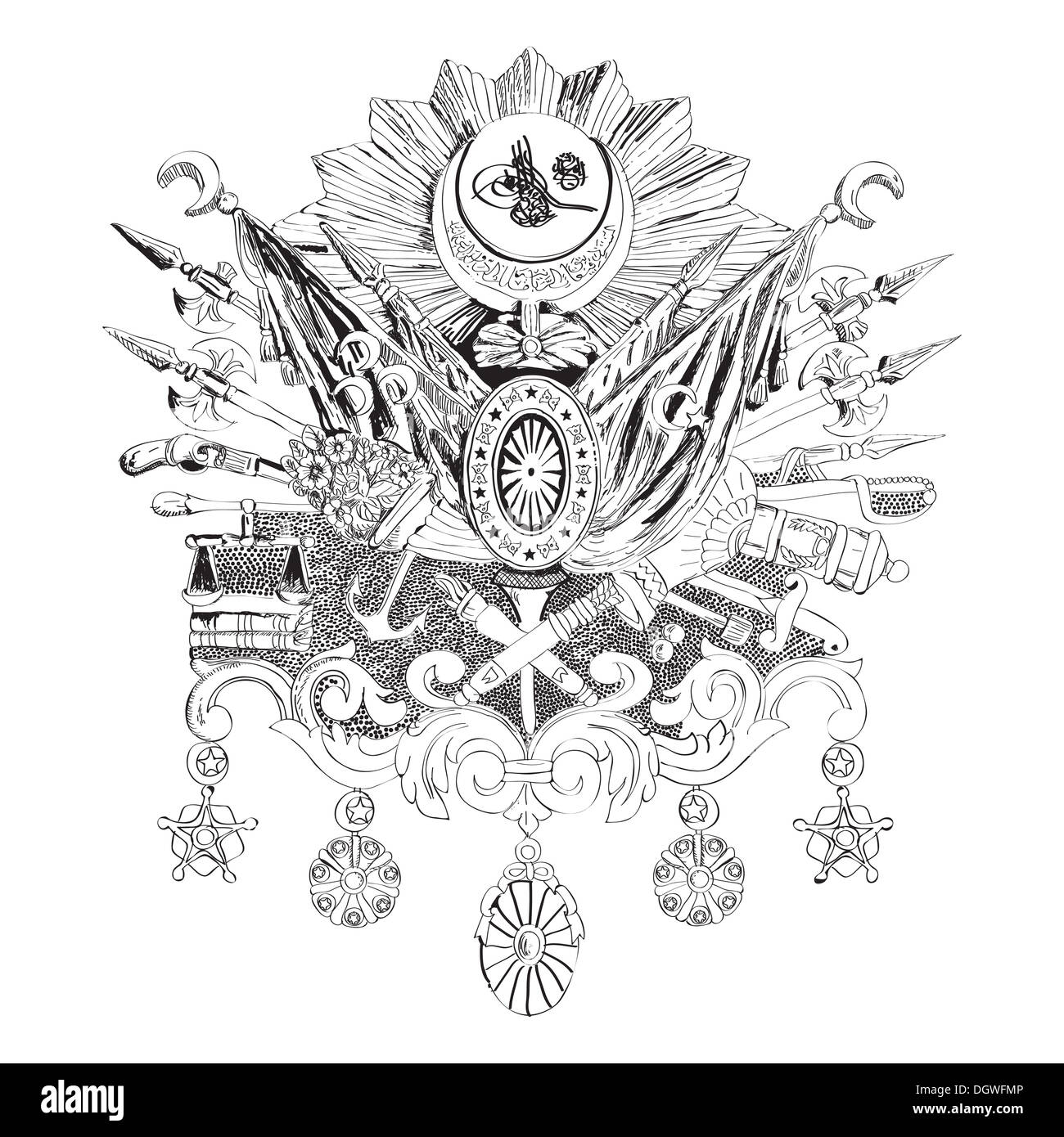 Hand drawn illustration of the Ottoman Empire coat of arms Stock Photo