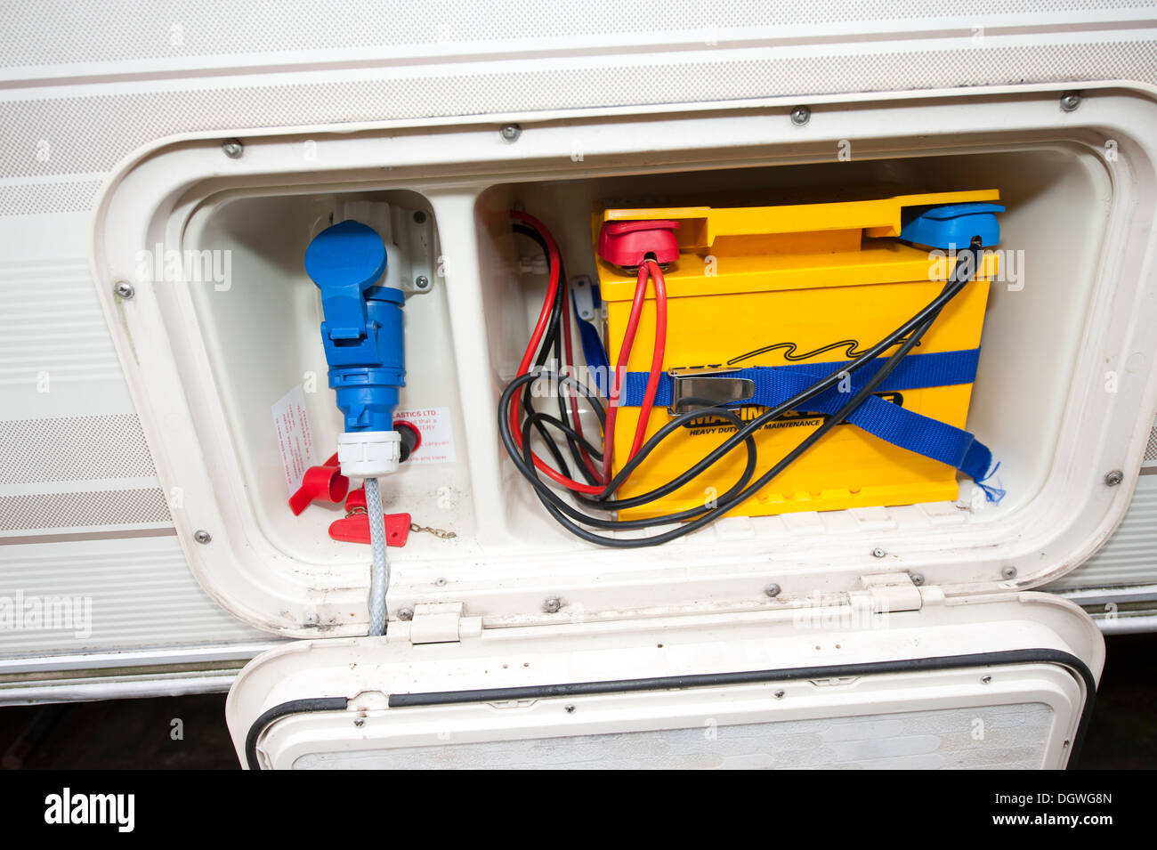 Caravan Battery and Electrical Electric Hook Up Socket Stock Photo Alamy