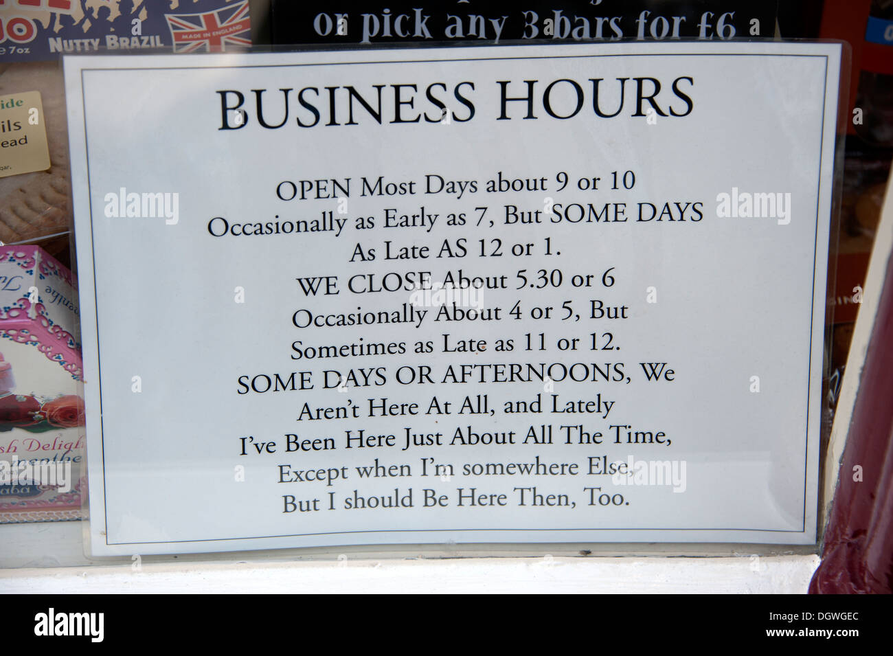Funny Shop Business Hours Opening Sign Sometimes Stock Photo