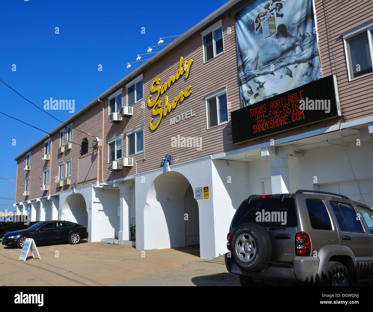 Sandy Shore Motel, a Misquamicut Beach Resort, Westerly, Rhode Island, USA Stock Photo
