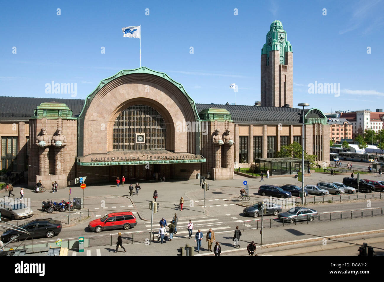 Central station of Helsinki, completed in 1919 according to the plans of architect Eliel Saarinen, Helsinki, Finland, Europe Stock Photo