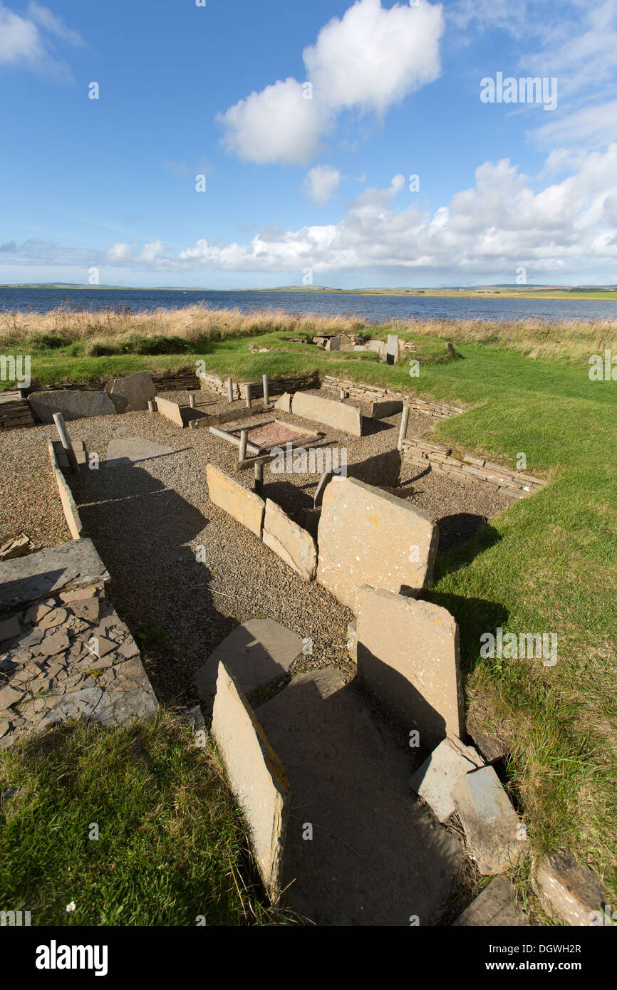 Islands of Orkney, Scotland. Picturesque view of House Two at the Neolithic Barnhouse Settlement at Antaness, near Stenness. Stock Photo