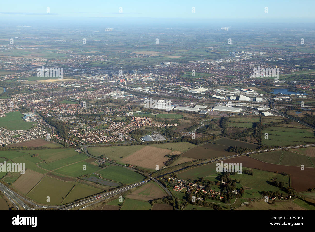 aerial view of Doncaster town centre skyline Stock Photo