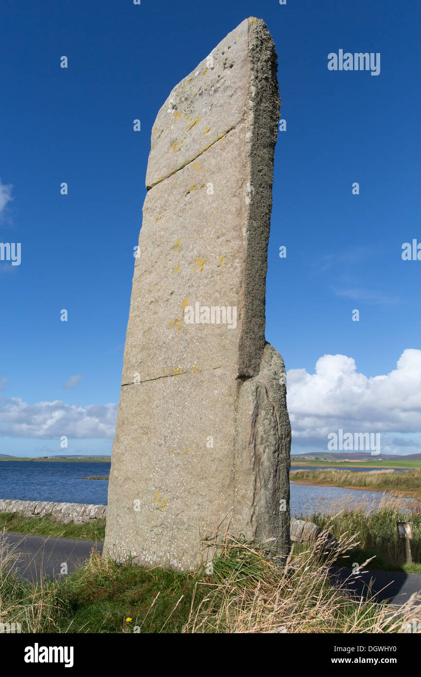 Islands of Orkney, Scotland. Picturesque view of Watchstone at the Bridge of Brodgar. Stock Photo