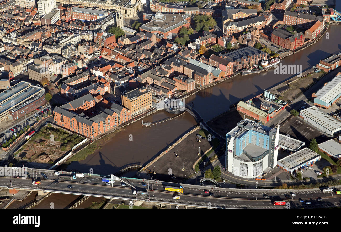 aerial view of The River Hull waterfront, Hull, East Yorkshire Stock Photo