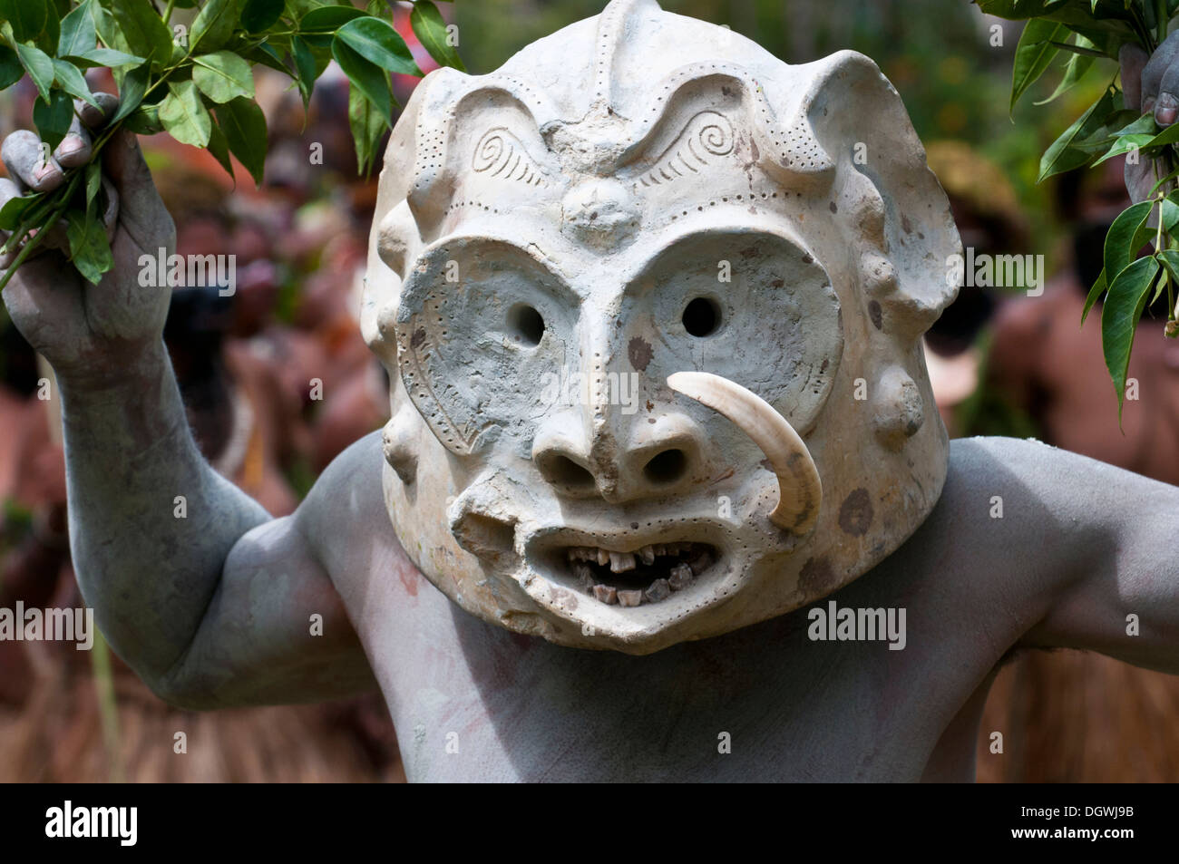 Mudman celebrating at the traditional Sing Sing gathering in the highlands, Paya, Papua New Guinea Stock Photo