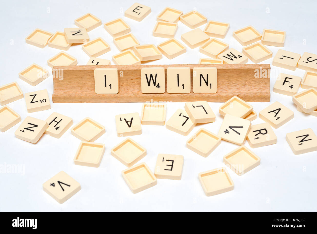 'I win' written in scrabble tiles Stock Photo