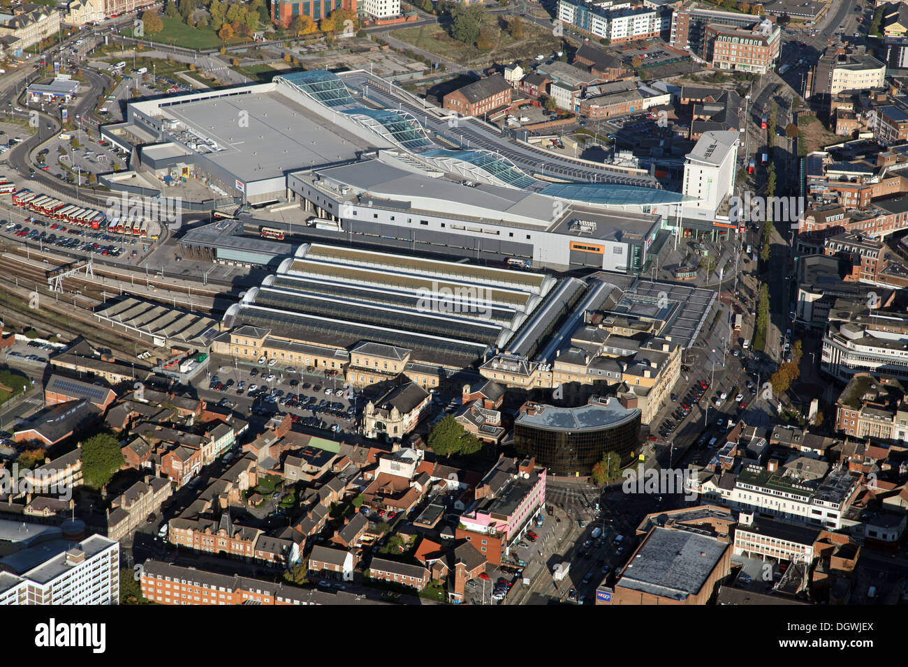 aerial view of Paragon Railway Station and St Stephen's Shopping Centre, Hull, East Yorkshire Stock Photo