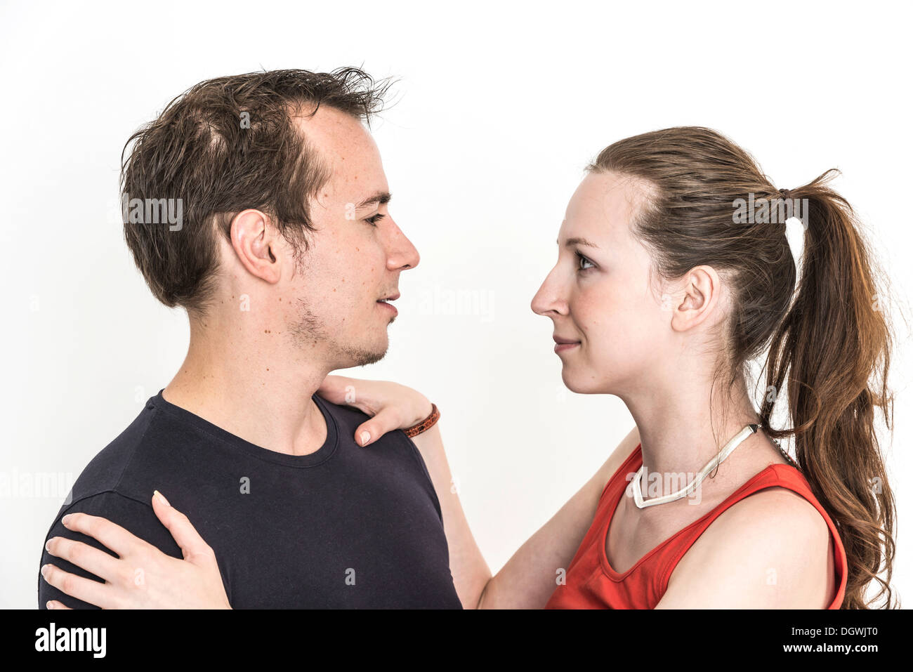 Couple looking each other in the eye Stock Photo