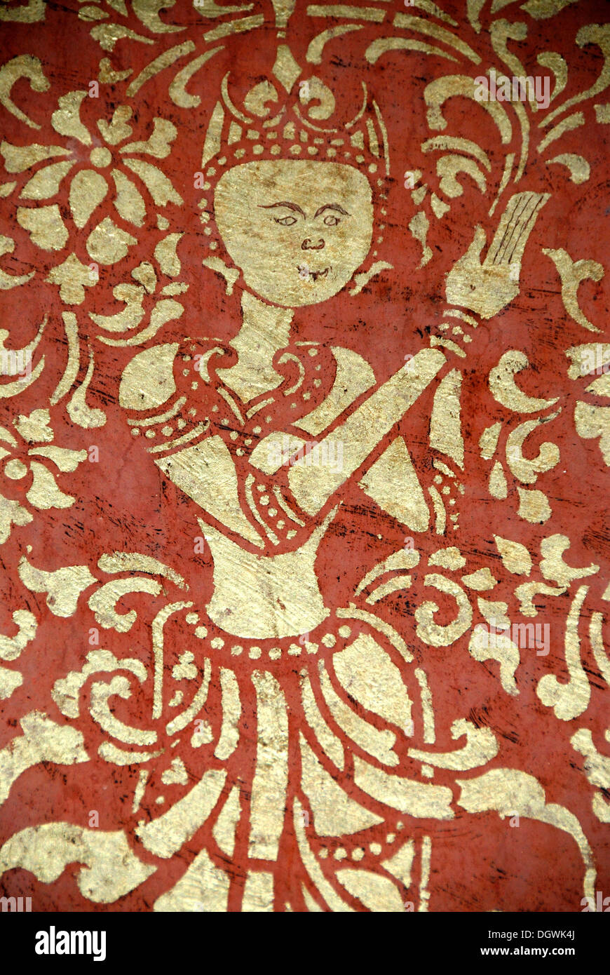 Theravada Buddhism, mural, Buddha in prayer, meditation, Tai Lue temple