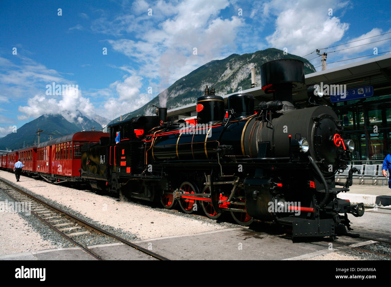 Steam locomotive of the Zillertal Railway or Zillertalbahn, Jenbach station, Zillertal Valley, Jenbach, Tyrol, Austria Stock Photo