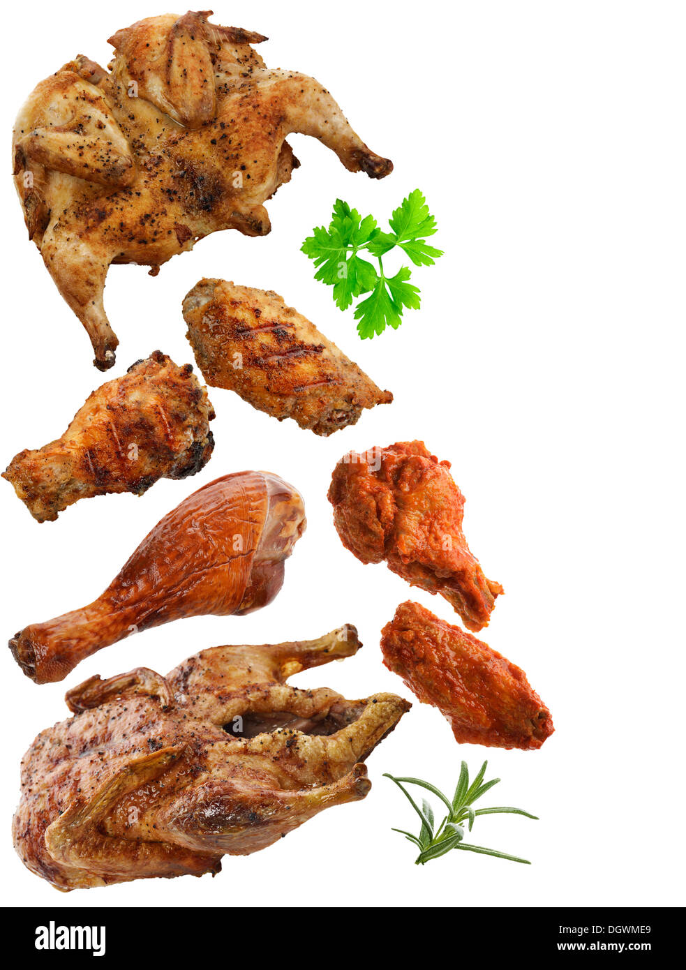 Grilled Chicken,Duck And Turkey Meat Isolated On White Stock Photo Alamy