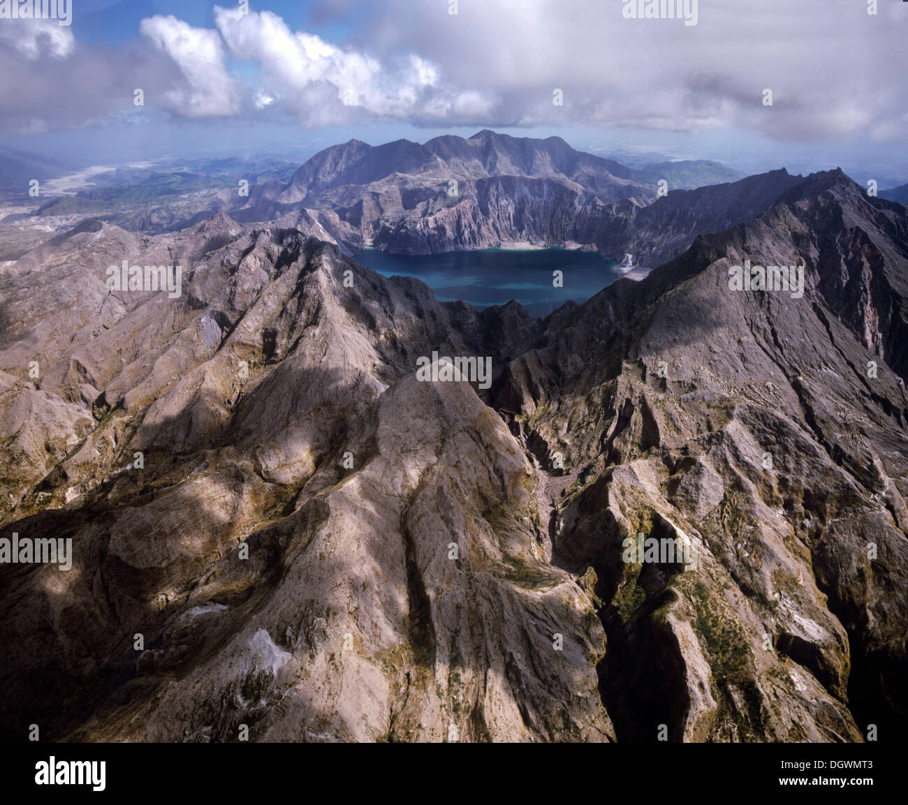 Mount Pinatubo, crater lake, lahar fields, aerial view, Zambales, Pampanga, Luzon, Philippines Stock Photo