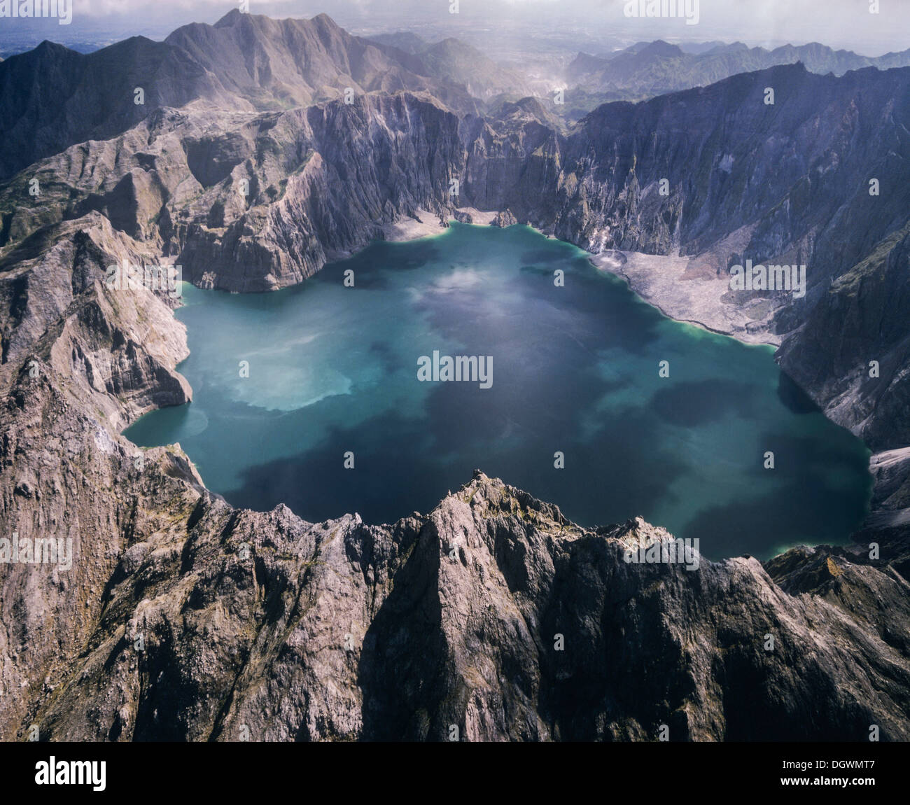 Mount Pinatubo, crater lake, lahar fields, aerial view, Zambales, Pampanga, Luzon, Philippines Stock Photo