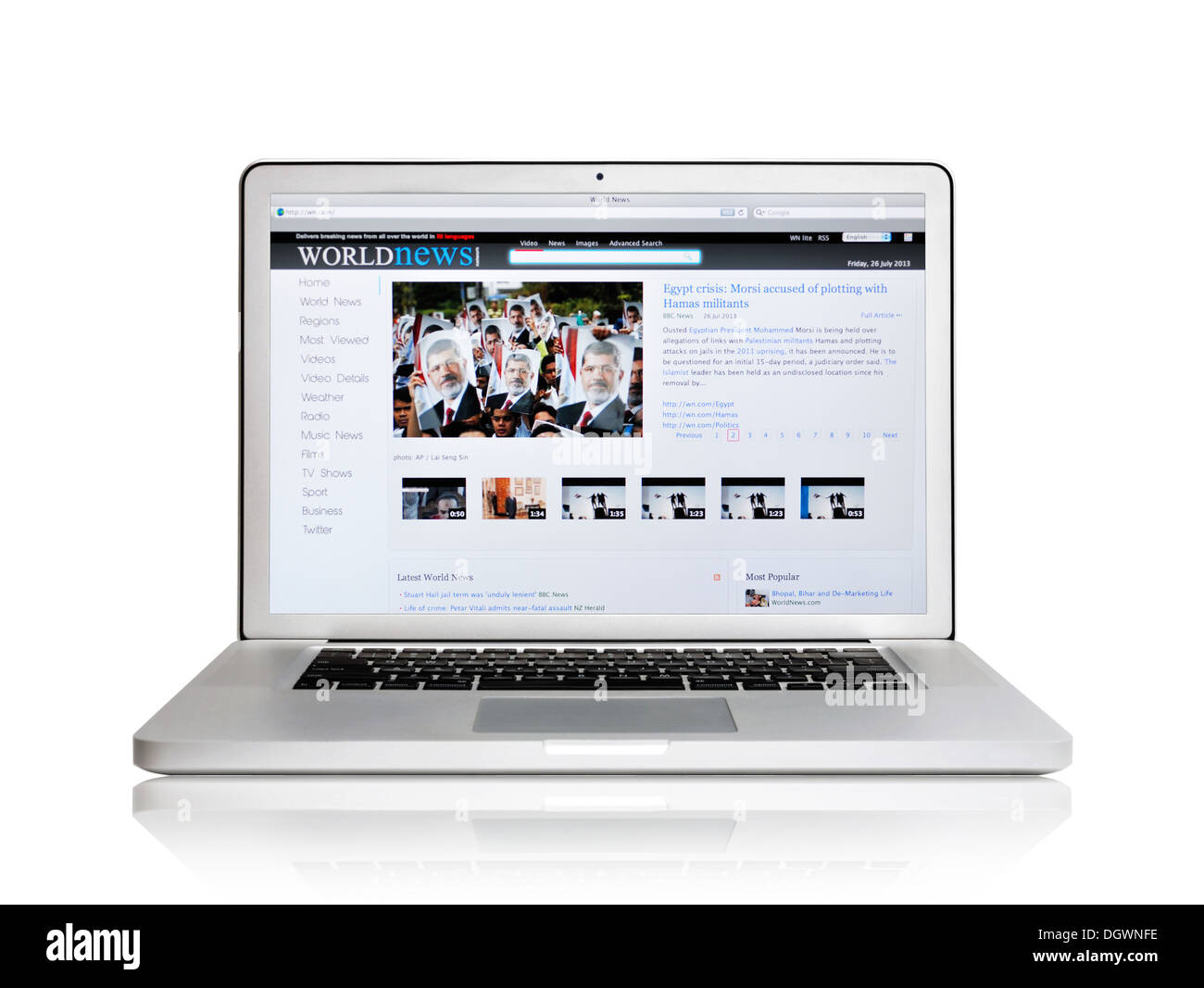World News website on laptop screen Stock Photo