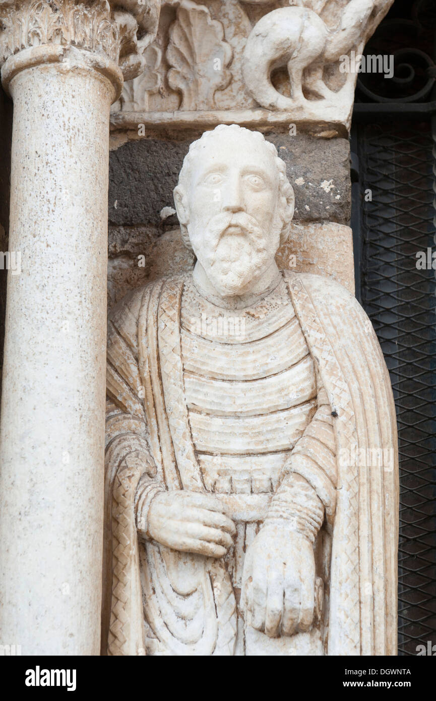 Statue of Paul the Apostle, Romanesque Church of Santa Maria Maggiore, Tuscania, Lazio, Italy, Southern Europe, Europe Stock Photo
