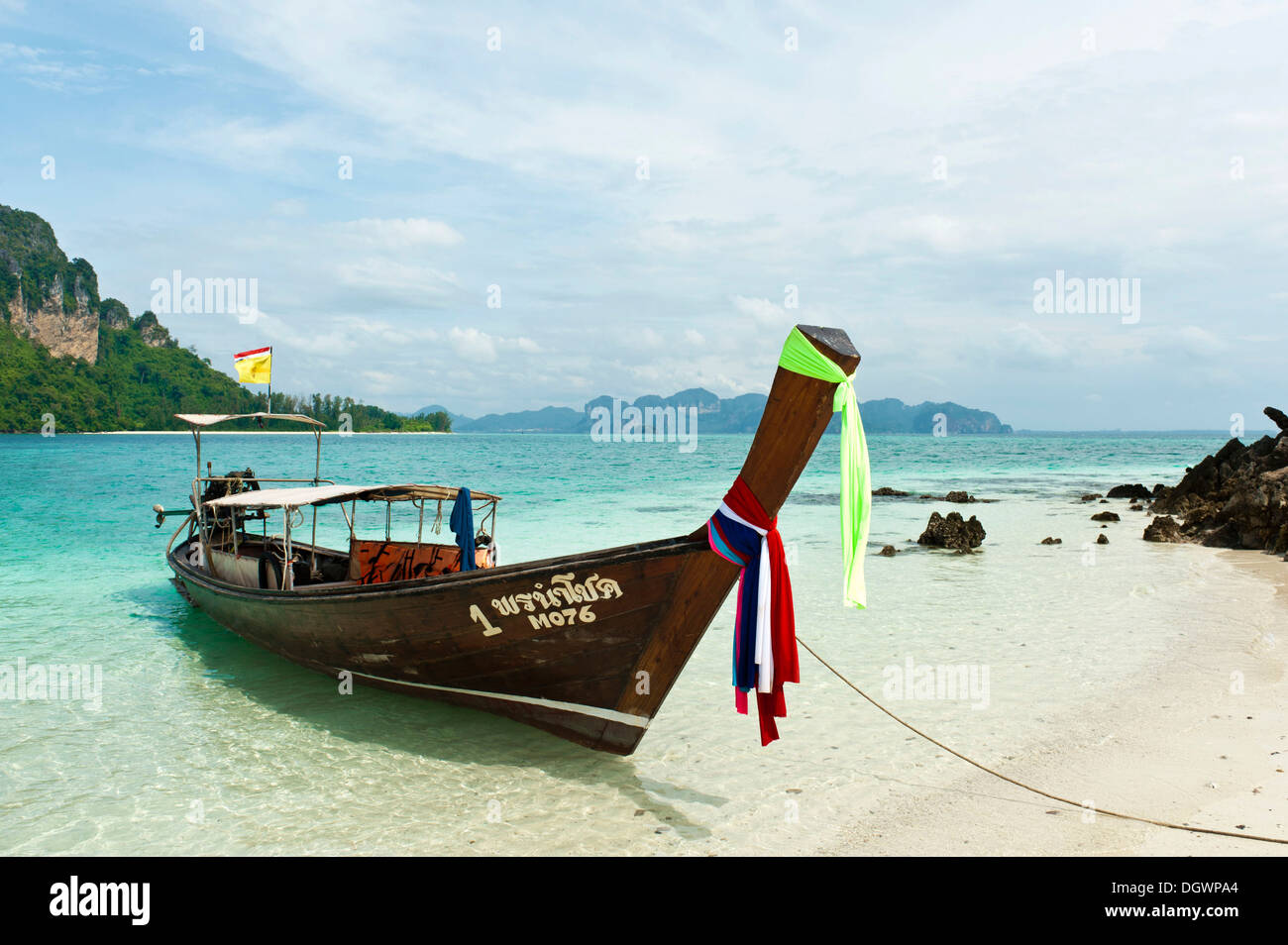 Longtail boat on a beach, Insel Tup, Ao Nang, Krabi Province, Southern Thailand, Thailand Stock Photo