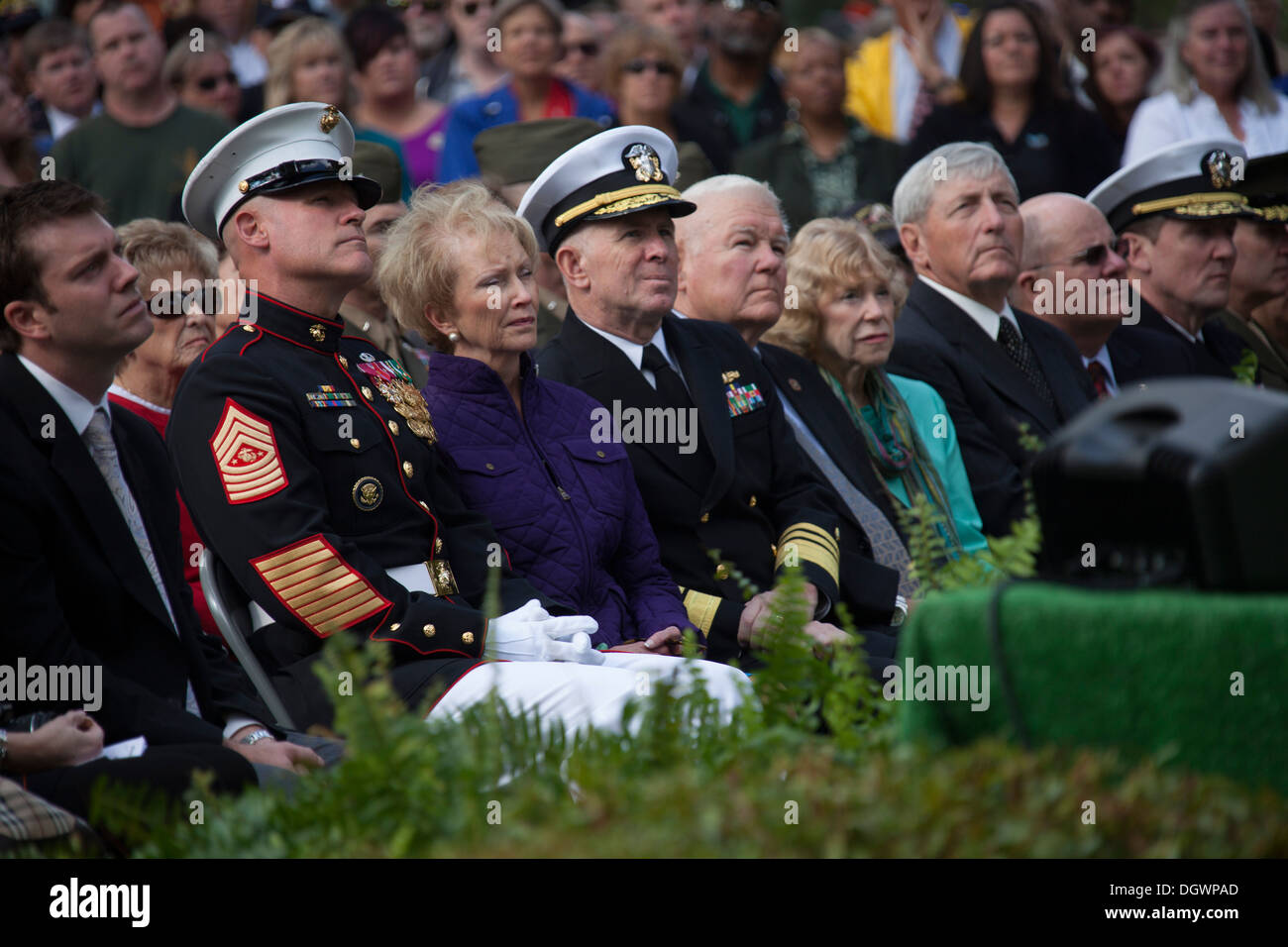 U.S. Marine Corps Sgt. Maj. Michael P. Barrett, left, 17th Sergeant Major of the Marine Corps, attends the 30th Beirut Memorial Stock Photo