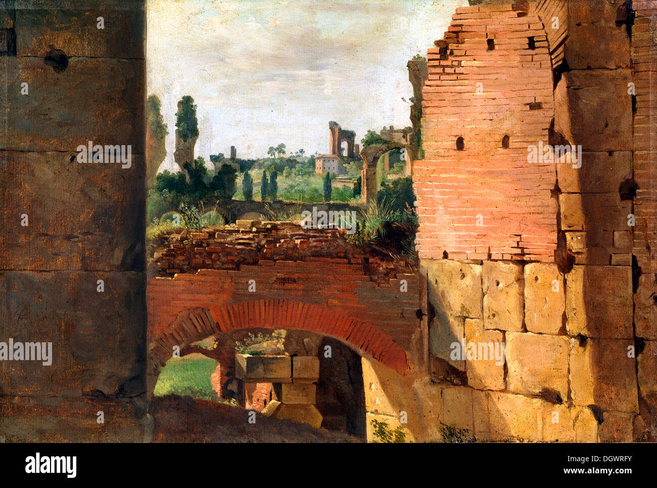 View from the Colosseum toward the Palatine - by unknown German Painter, early 19th century Stock Photo
