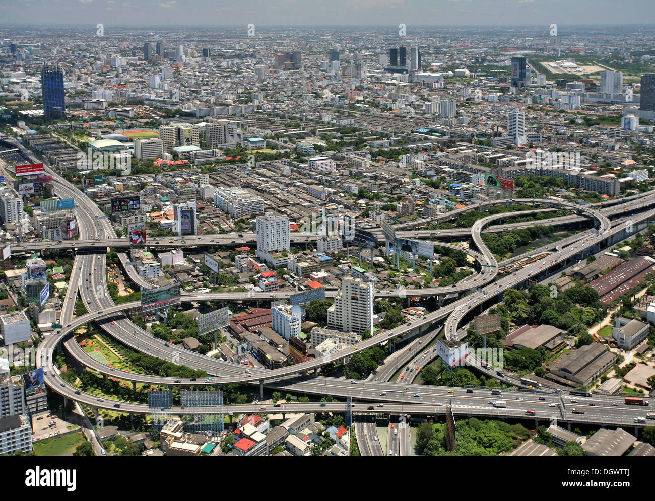 Panoramic view from Baiyoke Tower, Express Highway, city highway, Bangkok, Central Thailand, Thailand Stock Photo