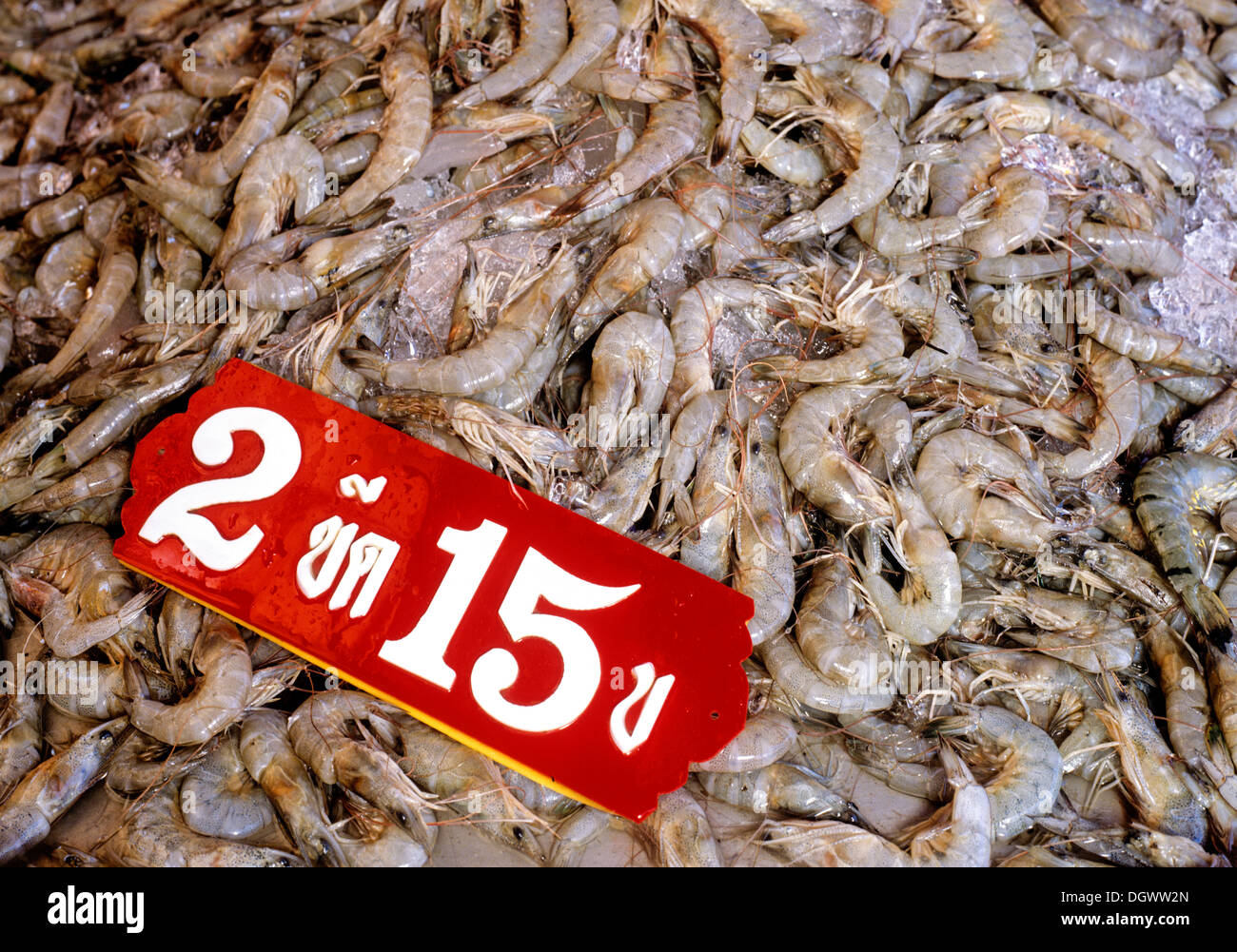 Fresh prawns on sale at the fish market, Thai food, Bangkok, Central Thailand, Thailand Stock Photo