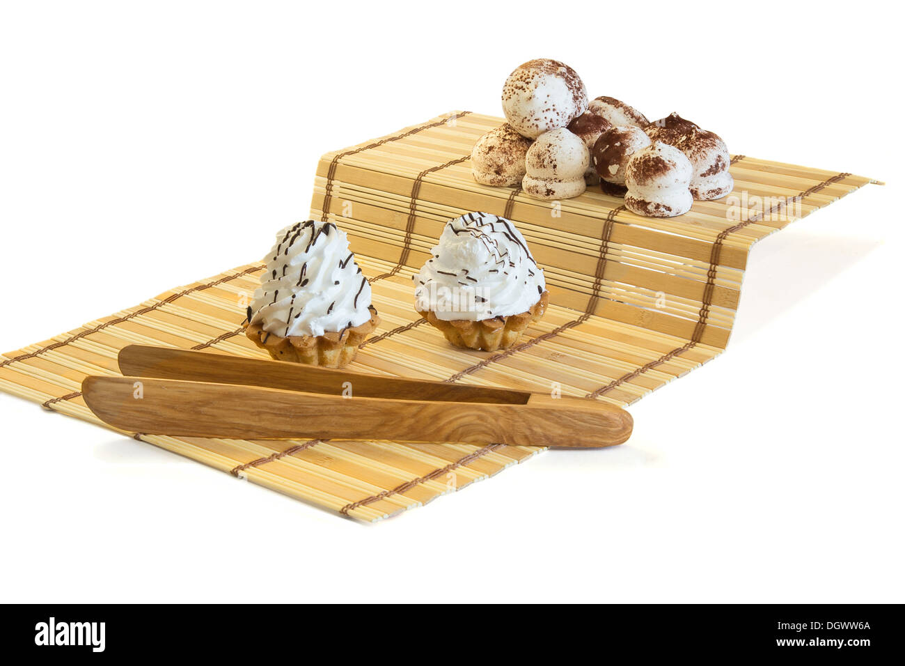 Protein cakes and meringue on a napkin Stock Photo
