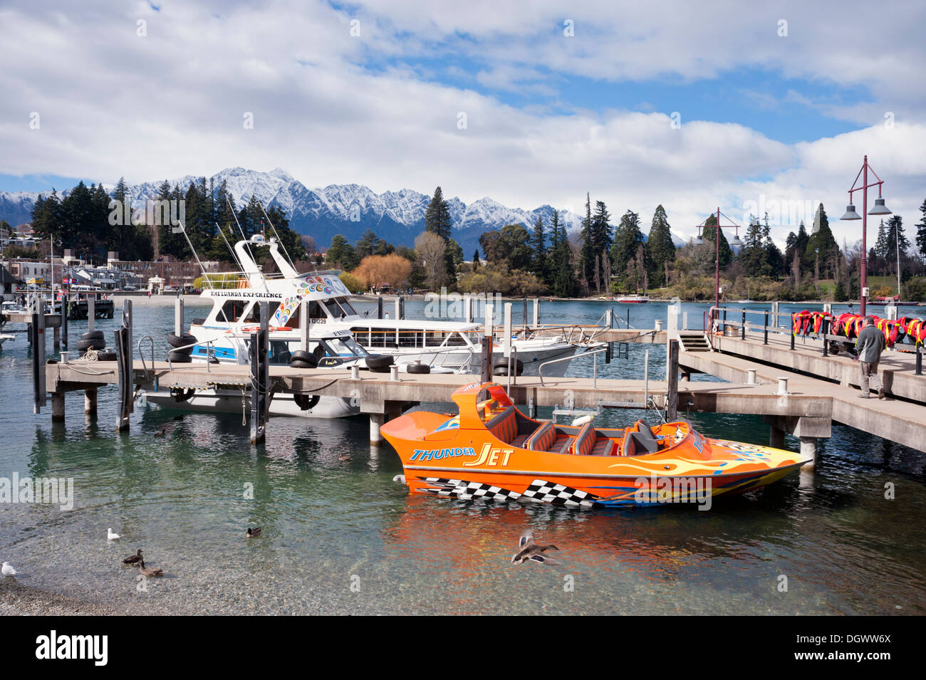 The waterfront of Lake Wakatipu, Queenstown, New Zealand. Stock Photo