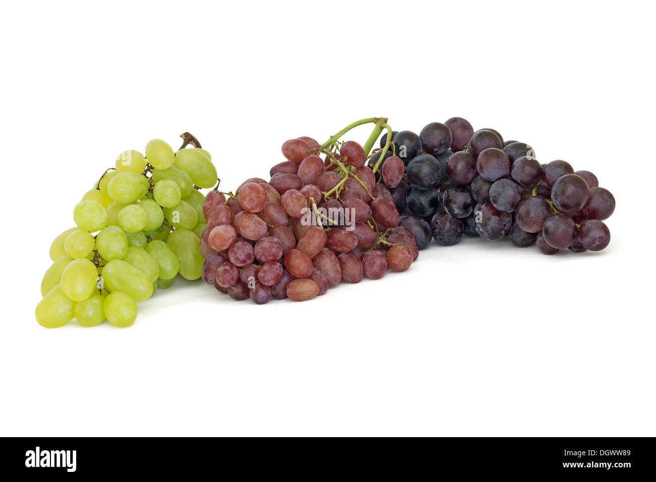 The grapes of different colors isolated on white background Stock Photo