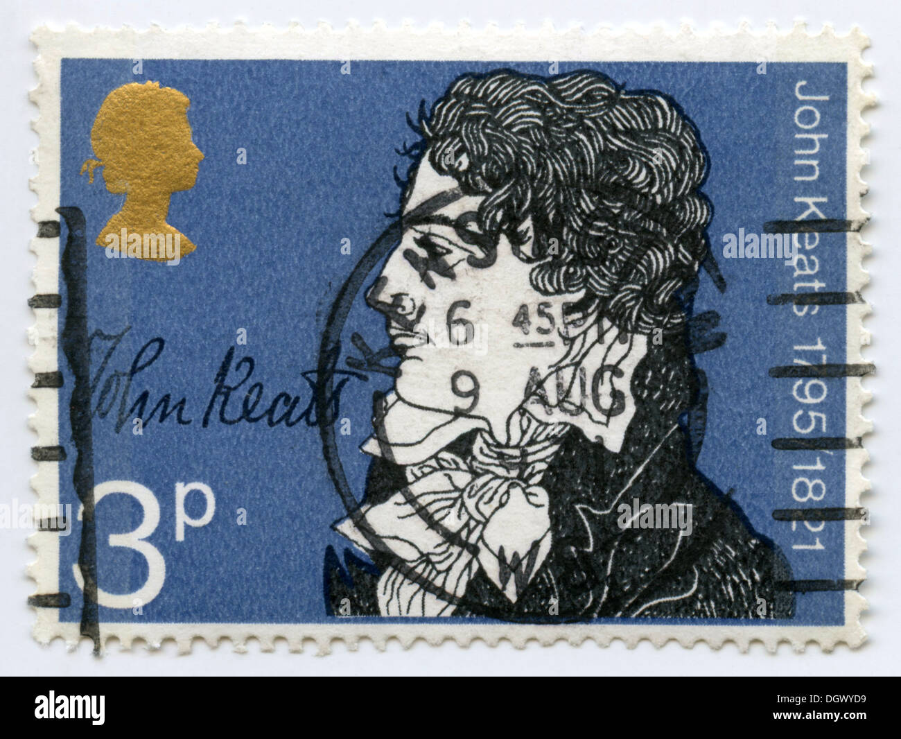 UK postage stamp depicting John Keats, an English Romantic poet Stock Photo