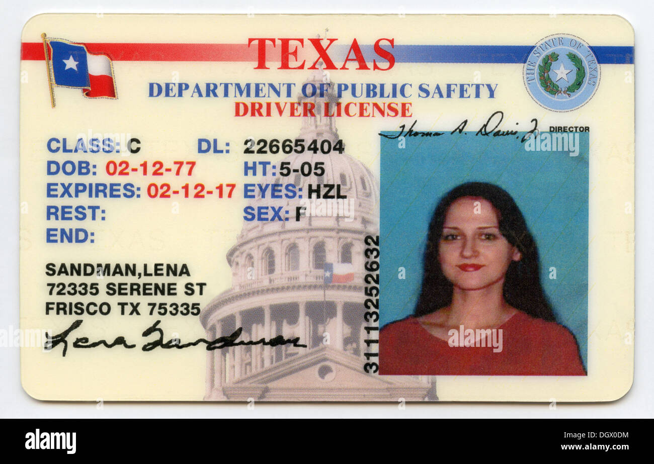 Texas state driver license - all information/data has been altered Stock Photo