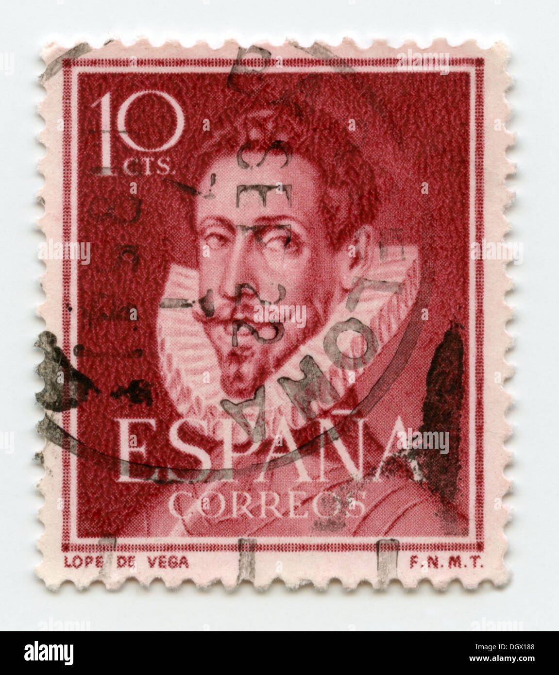 Spain postage stamp depicting Lope de Vega, a Spanish playwright and poet Stock Photo