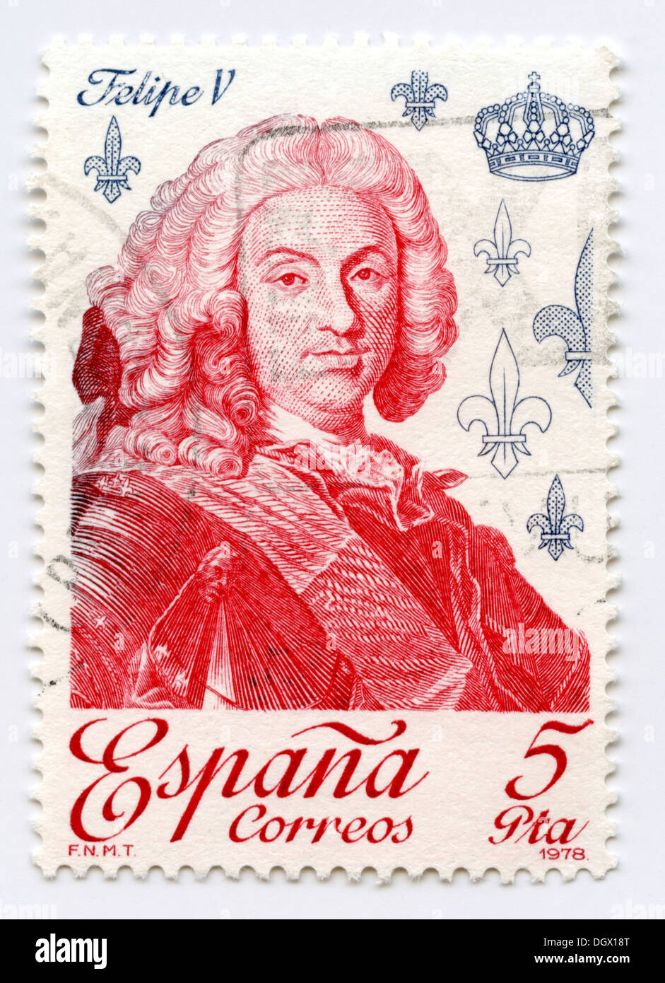 Spain postage stamp depicting Philip V de Borbón, King of Spain from1700 to 1724 Stock Photo