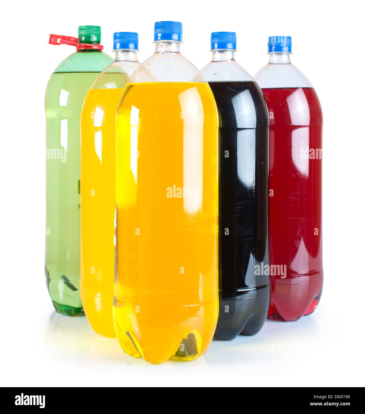 Carbonated drinks in plastic bottles. Multicolored drinks. Studio shot Stock Photo
