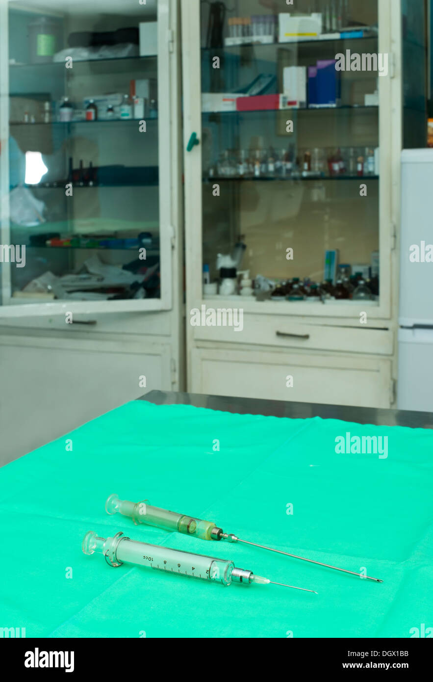 Big Glass syringe. Authentic image Stock Photo Alamy