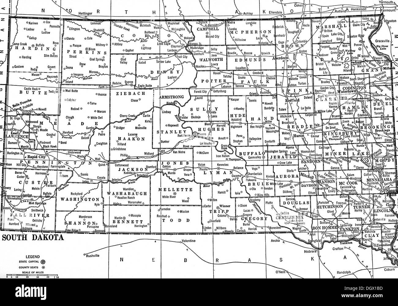 Old map vintage south dakota us state Black and White Stock Photos