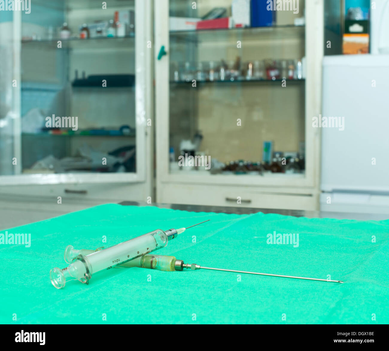 Big Glass syringe. Authentic image Stock Photo